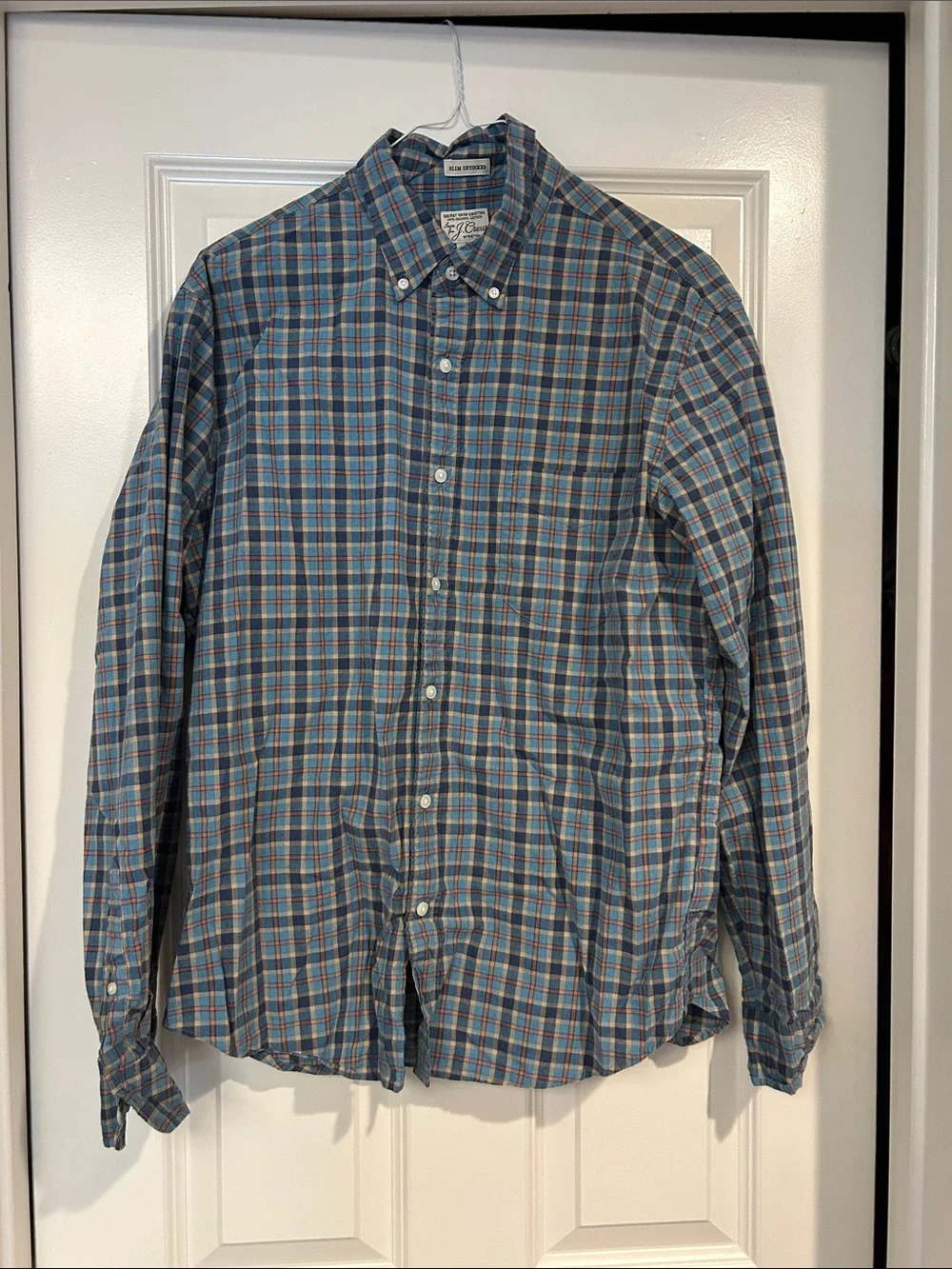 J. Crew Men’s Blue and Orange Plaid Button-Down Shirt